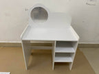 Kids Vanity Table with Mirror and Chair, Wooden Children's Dressing Makeup Desk with Storage Shelves, Study and Activity Tabl