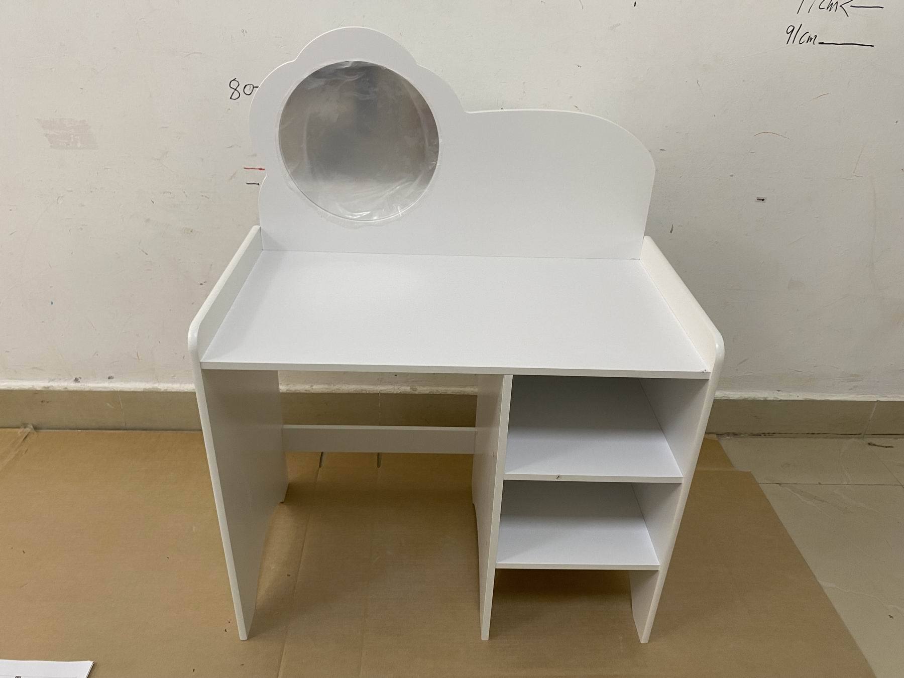 Kids Vanity Table with Mirror and Chair, Wooden Children's Dressing Makeup Desk with Storage Shelves, Study and Activity Tabl