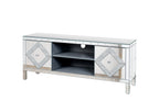 Mirrored TV Stand for 65+ inch TV,Sliver TV Console Table with Open Storage & 2 Storage Cabinets ,Diamond Shape Sparkling Mirror Doors for Living Room(59''W x 25.2''H x 15.7D) - Grand Goldman Shop