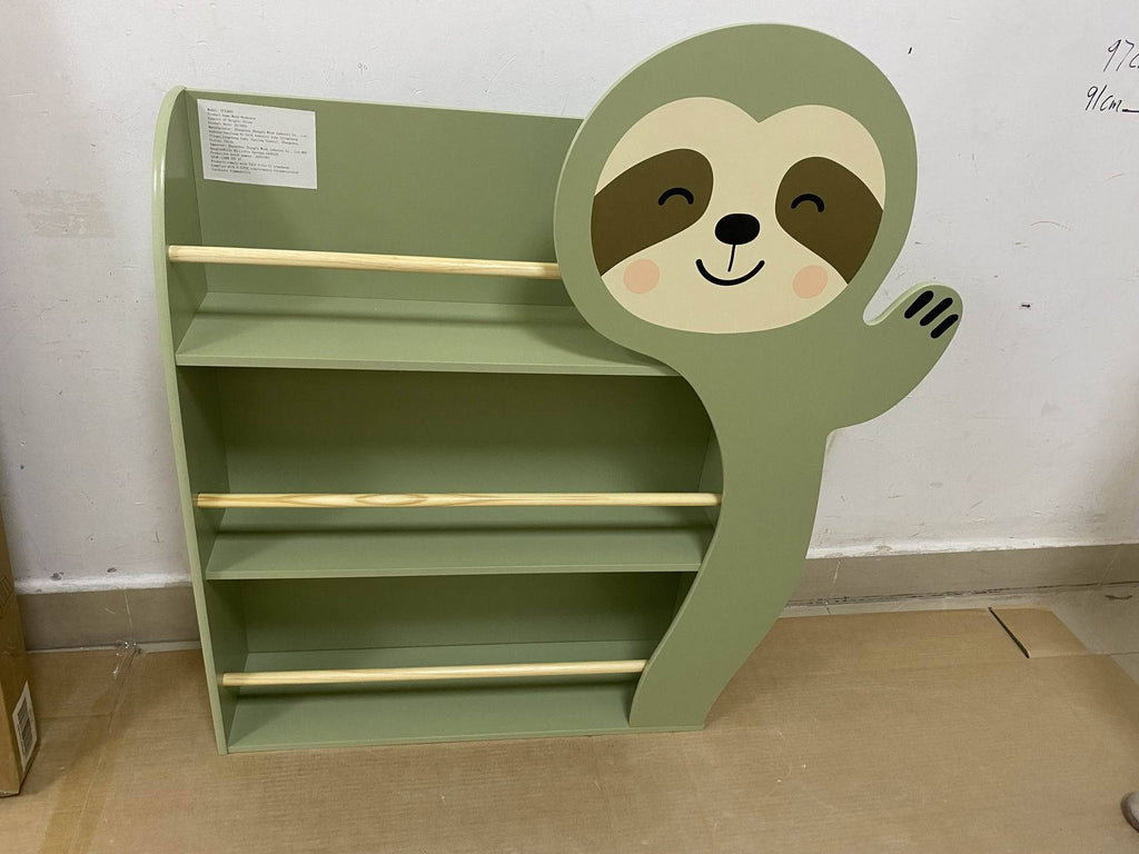 Sloth Kids Bookshelf, Front-Facing Toddler Book Display Rack with 3 Tiers, Cute Animal Design, Wooden Nursery Bookshelf for P