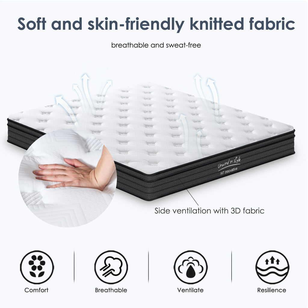 Queen Size Mattress,12 Inch Hybrid Mattress, Individually Pocketed Innerspring, Medium Firm - Grand Goldman Shop