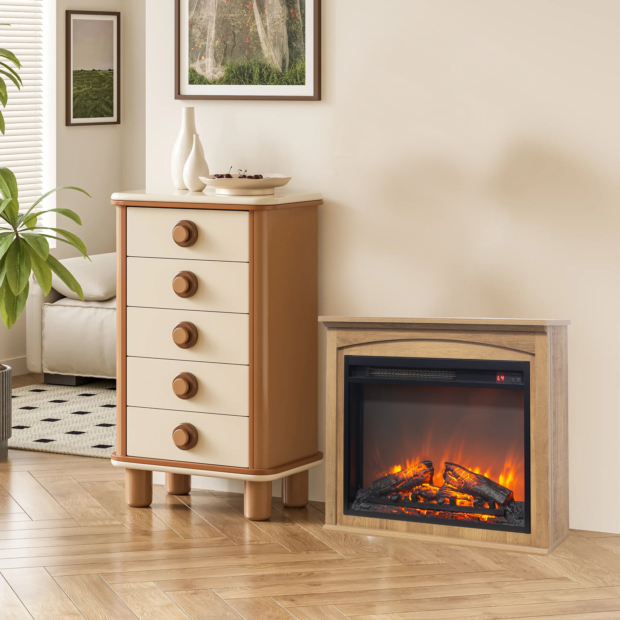 28 inch TV media entertainment center With electric fireplace - Grand Goldman Shop