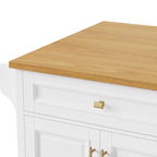 K&K 52'' Kitchen Island with Drop Leaf, Embossed Texture Kitchen Island on Wheels with Spice Rack, Towel Rack, 2 Doors and 5 Drawers, Kitchen Storage Cart with Adjustable Shelf for Kitchen, White - Grand Goldman Shop