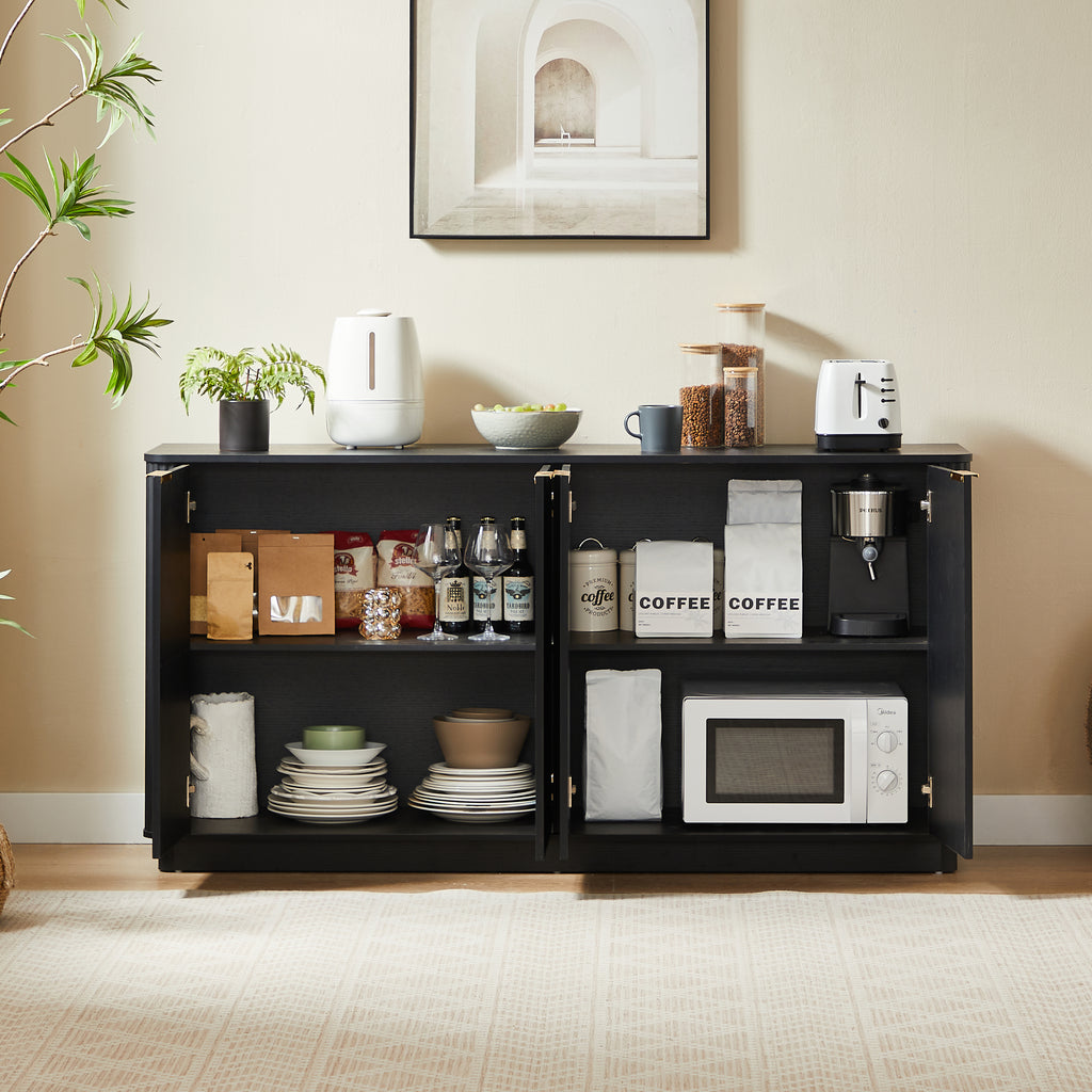 63' Vertical Stripe Buffet Cabinet Sideboard with stoarge, Curved wave Design, TV Stand, for Bedroom, Living Room, Hallway, Black,63''W x 15.75''D x 31.5''H. - Grand Goldman Shop
