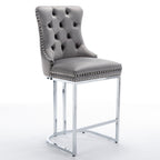 26' Counter Height Bar Stools Set of 2, Modern Velvet Barstools with Button Back&Rivet Trim Upholstered Kitchen Island Chairs with Sturdy Chromed Metal Base Legs Farmhouse Bar Stools, (Gray,2 Pack) - Grand Goldman Shop