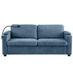 Navy Blue Corduroy Sleeper Sofa Loveseat with Full Size Mattress, USB Ports, Cup Holders, Side Pockets and Phone Holder - Grand Goldman Shop