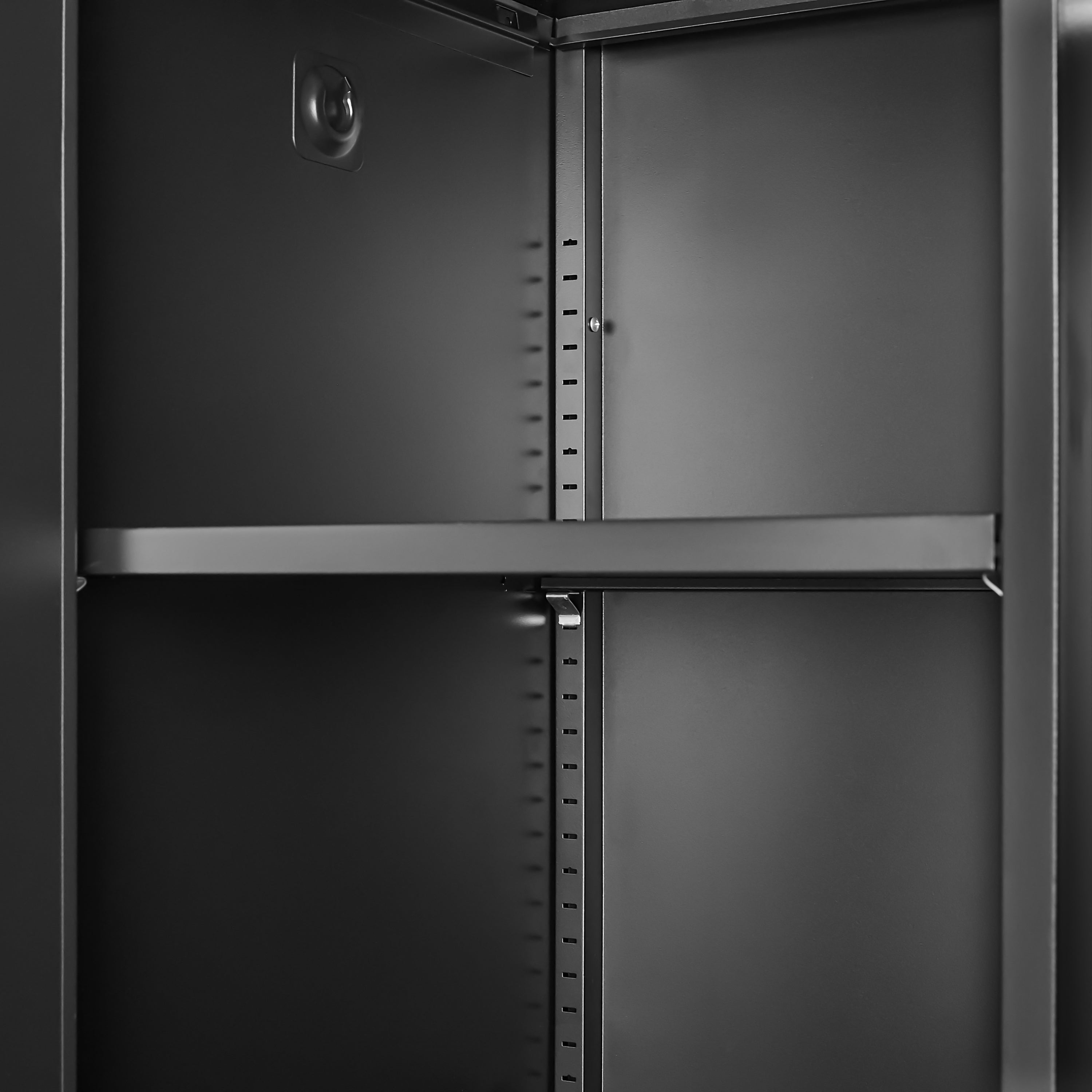 Wide & Deep Metal Storage Cabinet with Hanging Rod,Black Broom Closet Storage Cabinet with Lock, Tall Wardrobe Cabinets with 