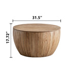 Vintage Style Barrel Coffee Table with Storage in Natural Finish, Solid Wood and MDF, 31.50' Diameter for Living Room, Dining Room, Office - Grand Goldman Shop