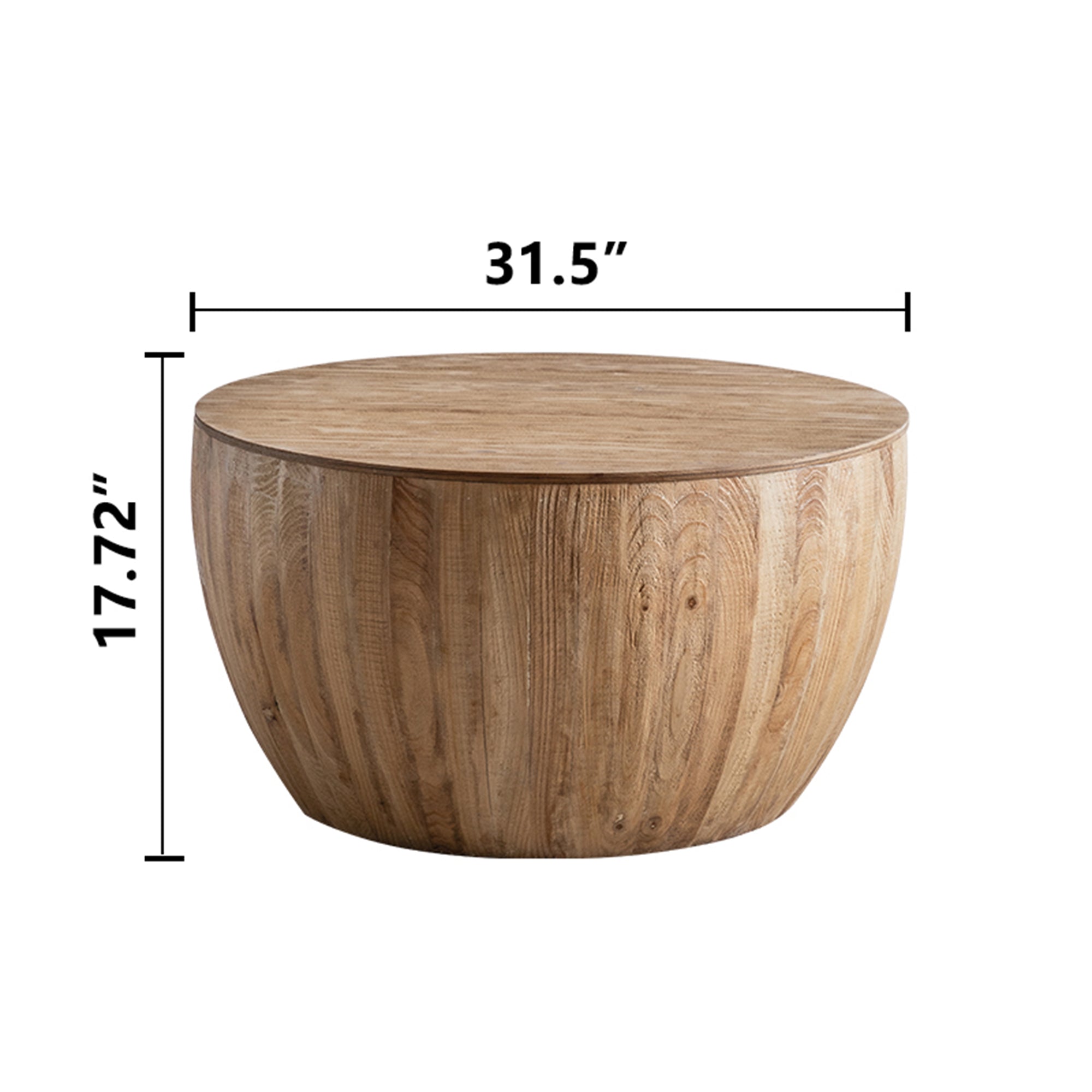Vintage Style Barrel Coffee Table with Storage in Natural Finish, Solid Wood and MDF, 31.50' Diameter for Living Room, Dining Room, Office - Grand Goldman Shop