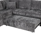 Modern Sectional Sofa Pull-out Sleeper with Storage Ottoman, USB Charging, Grey Tweed Chenille, 112.2' - Grand Goldman Shop