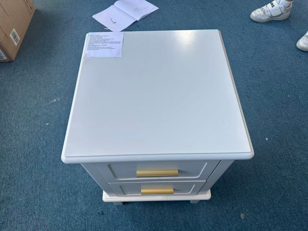 Modern  Nightstand with 2 Drawers, Bedroom Bedside Table with Gold Handles, Sturdy Wood Accent Table for Small Spaces, Living Room, Kids Room & Guest Room-Off White - Grand Goldman Shop