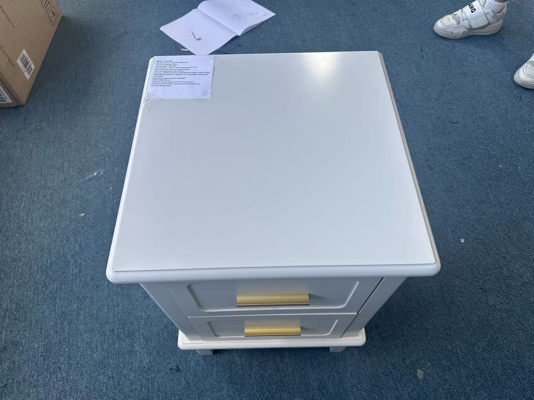 Modern  Nightstand with 2 Drawers, Bedroom Bedside Table with Gold Handles, Sturdy Wood Accent Table for Small Spaces, Living Room, Kids Room & Guest Room-Off White - Grand Goldman Shop