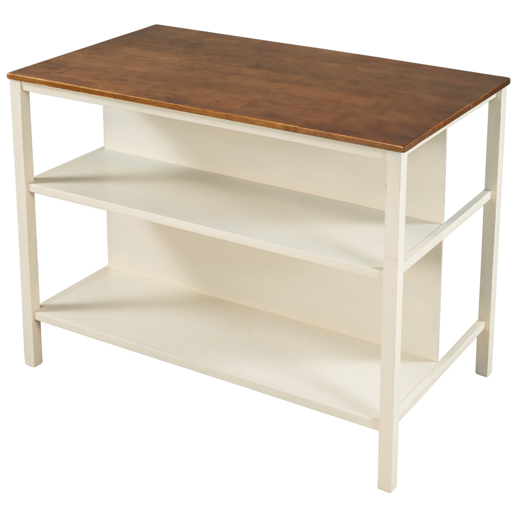TOPMAX Rustic 3-piece Stationary Kitchen Island Set with Butcher Block and Seating, Walnut and Cream White - Grand Goldman Shop