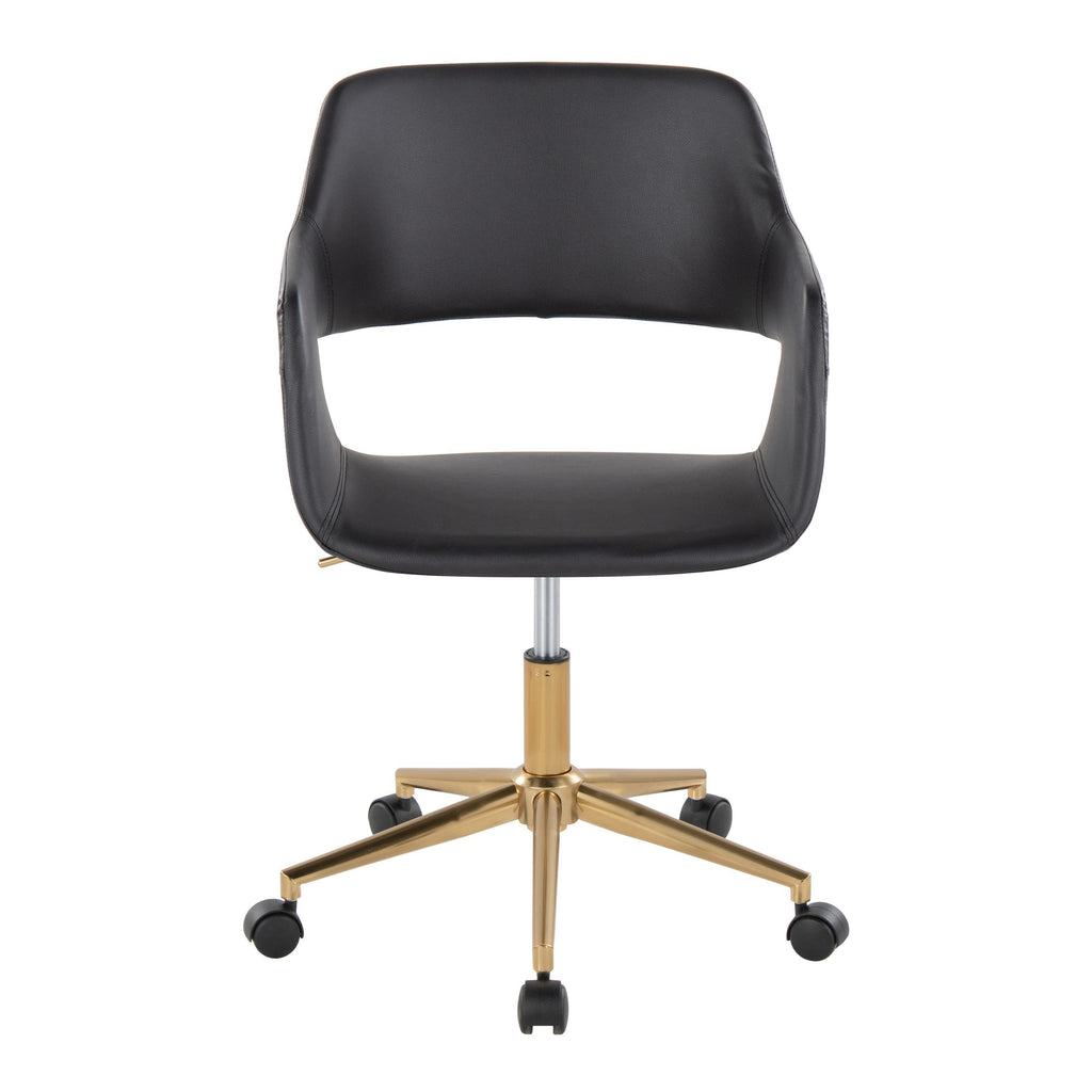 Contemporary Task Chair in Gold Metal and Black Faux Leather - Grand Goldman