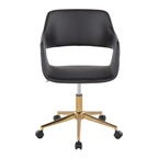 Contemporary Task Chair in Gold Metal and Black Faux Leather - Grand Goldman