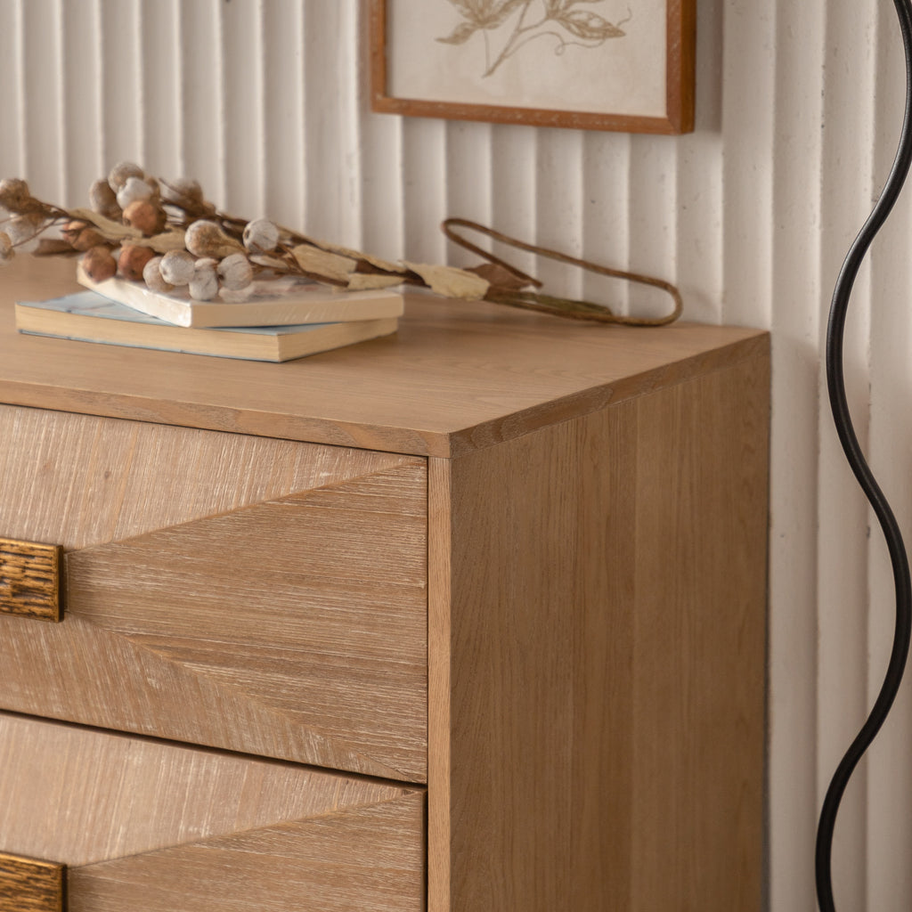 47.24' Light Wood 6-Drawer Dresser - Geometric Relief Chest of Drawers with Gold Metal Legs, Modern Sideboard Console Table for Living Room/Bedroom - Grand Goldman Shop