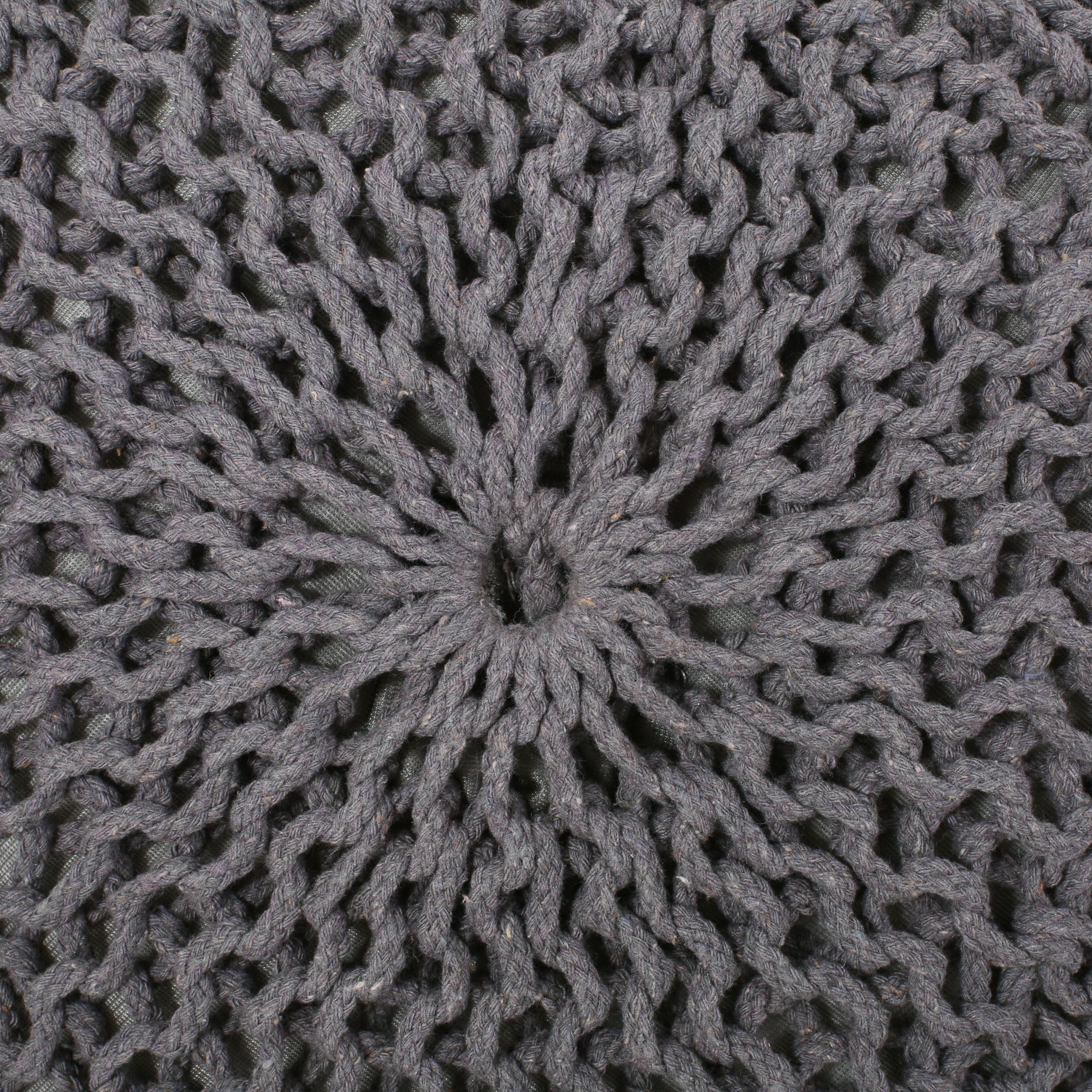 Hazel Modern Knitted Cotton Yarn Round Pouf with Eco-Friendly PET Fibers, Dark Grey, 20 x 20 inches - Grand Goldman Shop