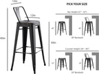 Modern Light Weight Industrial Contemporary Rustic Vintage Costal Metal Barstools with Bucket Back and 4 Leg Design, Seat Bar