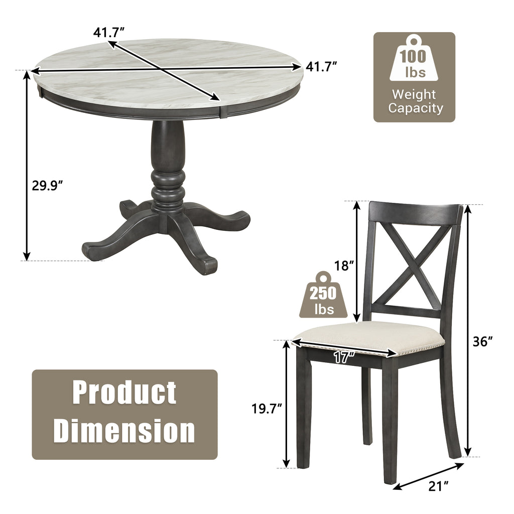 Orisfur. 5 Pieces Dining Table and Chairs Set for 4 Persons, Kitchen Room Solid Wood Table with 4 Chairs - Grand Goldman Shop