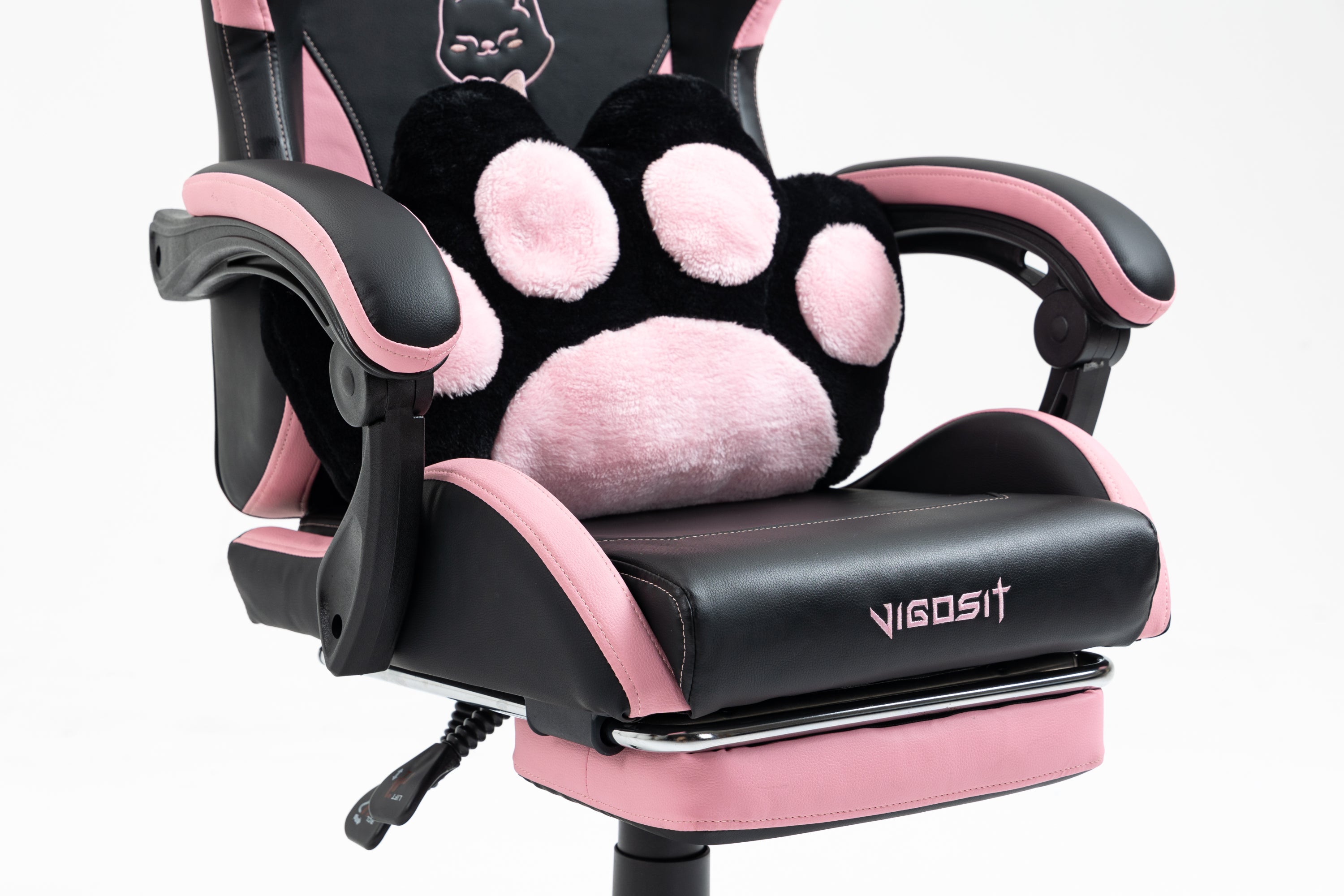Cute Cat Gaming Chair with Paw Lumbar Cushion, PC Video Gamer Chair for Girl Teen Woman (Black) | Premium Home Decor - Grand 