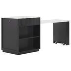 K&K 82.6' Fluted Kitchen Island with Extendable Dining Table for 4-6, Island Table for Kitchen with Power Outlet, Kitchen Table with Double-Side Storage, 2 Drawers 2 Side Open Shelves, Black - Grand Goldman Shop