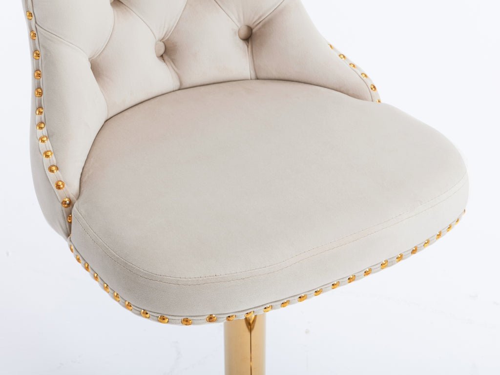 A&A Furniture,Golden Swivel Velvet Barstools Adjusatble Seat Height from 25-33 Inch,Modern Upholstered Bar Stools with Backs Comfortable Tufted for Home Pub and Kitchen Island,Beige,Set of 2 - Grand Goldman Shop