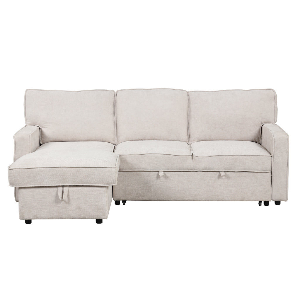 U_STYLE Upholstery Sleeper Sectional Sofa with Storage Space, USB port, 2 cup holders on Back Cushions(same sku; WY000335AAA) - Grand Goldman Shop