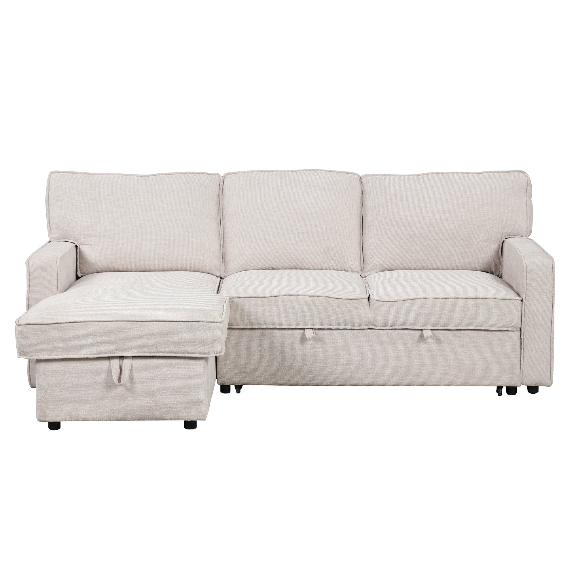 U_STYLE Upholstery Sleeper Sectional Sofa with Storage Space, USB port, 2 cup holders on Back Cushions(same sku; WY000335AAA) - Grand Goldman Shop