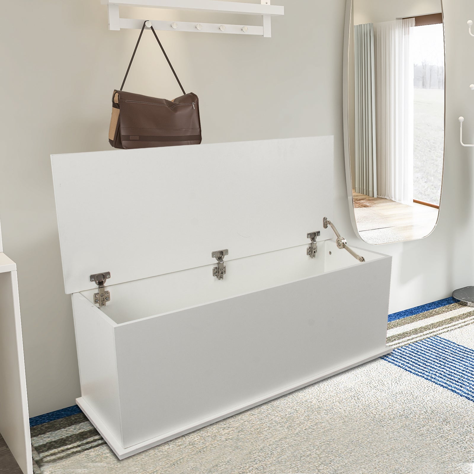 Storage Chest Trunk, Lift Top Wood Box for Entryway Bench Organizer Home Furniture, White - Grand Goldman Shop