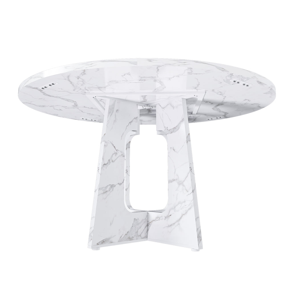 Modern Farmhouse 47.24' Round Dining Table for 4 with Marble White Finish MDF and Iron - Grand Goldman Shop