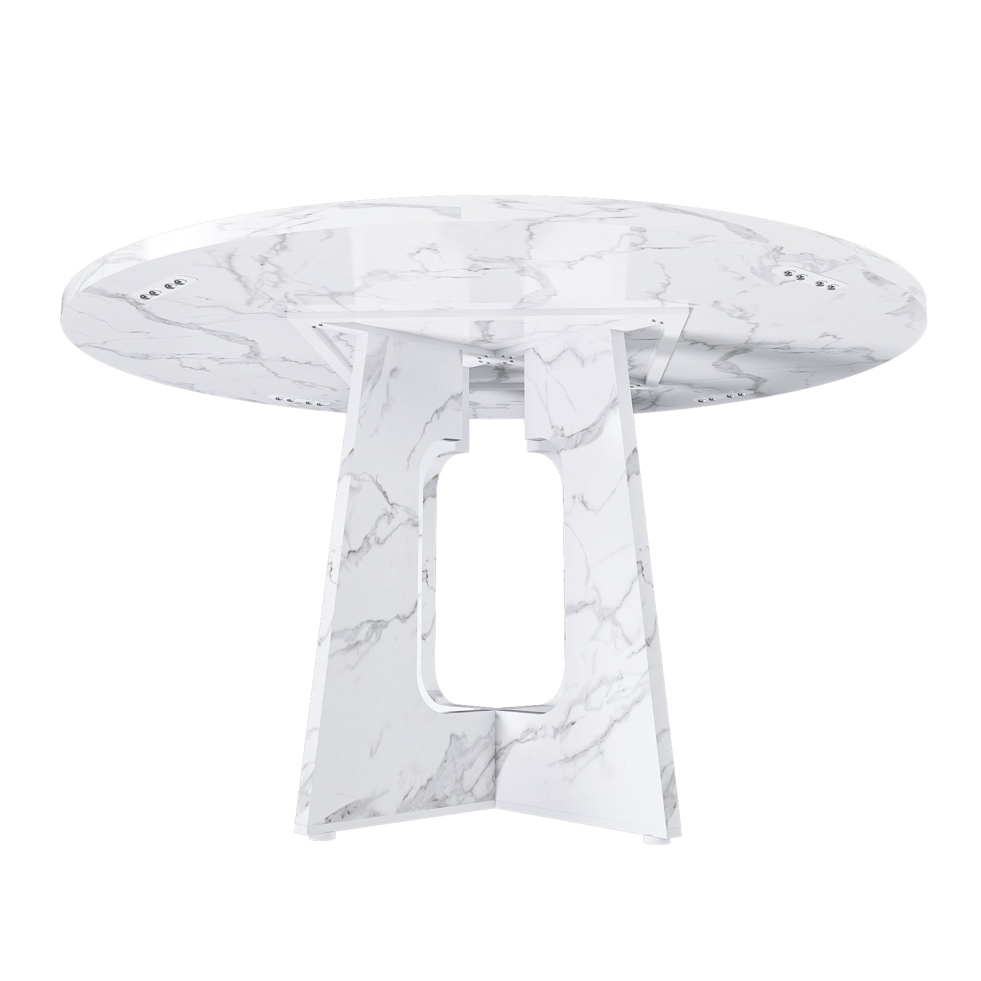 Modern Farmhouse 47.24' Round Dining Table for 4 with Marble White Finish MDF and Iron - Grand Goldman Shop