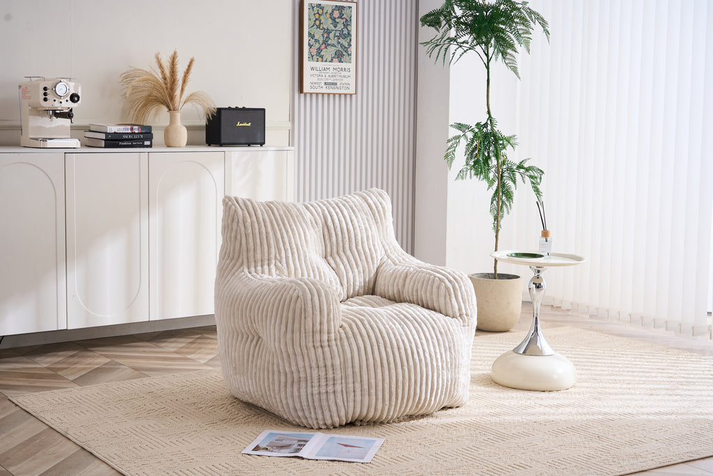 010-Soft Fluffy Corduroy Fabric Bean Bag Chair Filled With Memory Sponge,Beige - Grand Goldman Shop