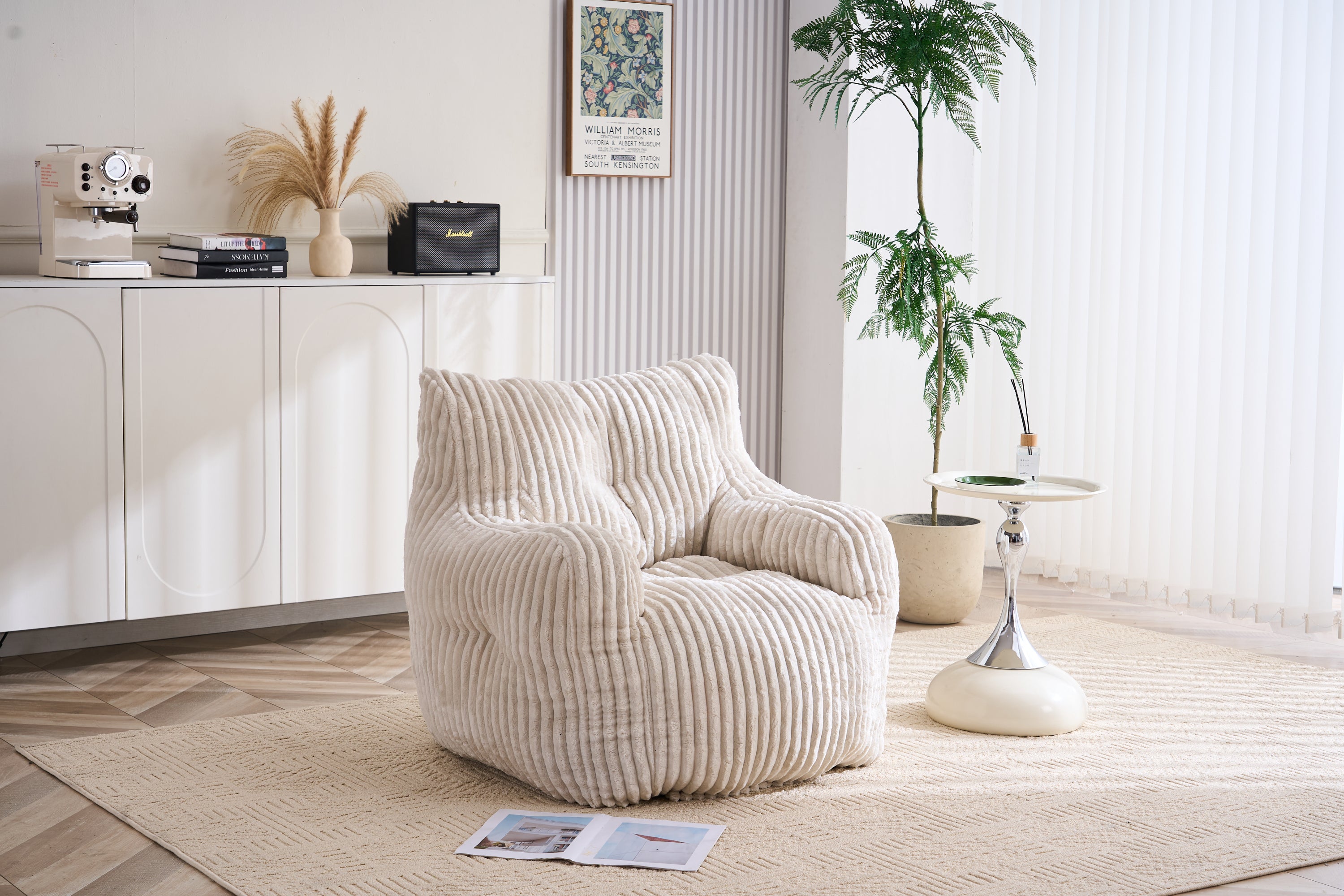 010-Soft Fluffy Corduroy Fabric Bean Bag Chair Filled With Memory Sponge,Beige - Grand Goldman Shop