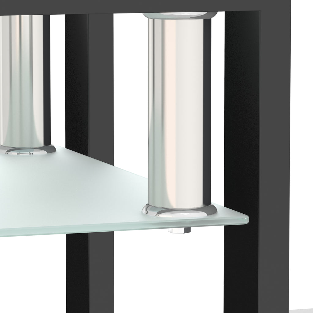Modern Tempered Glass Tea Coffee End Table Set of 2, Transparent/Black, Metal Legs, Square Design - Grand Goldman Shop