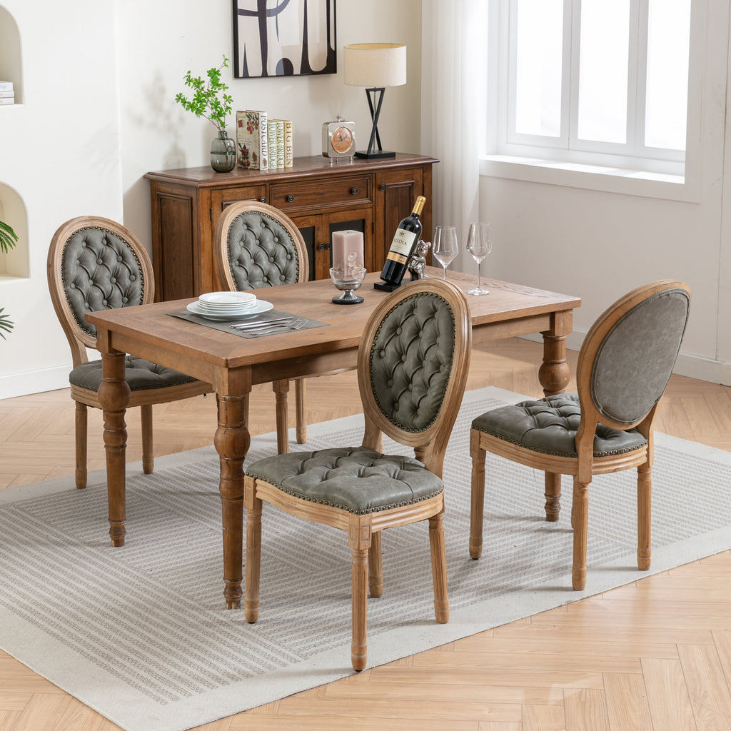 French Style Solid Wood Frame Antique Painting,Hand-pulled buckle decoration PU artificial leather Dining Chair with Nailhead Trim ,Wood Legs,Set of 2,White Pine Green,SW1839WP - Grand Goldman Shop