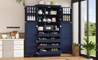 [Assembly Video Provided] TOPMAX 35.5x17.6x70.9inch Freestanding Kitchen Pantry Cabinet, Tall Storage Cabinet with 4 Doors, 2 Door Shelves, 8 Pull-out Trays and Adjustable Shelf for Dining Room, Blue - Grand Goldman Shop