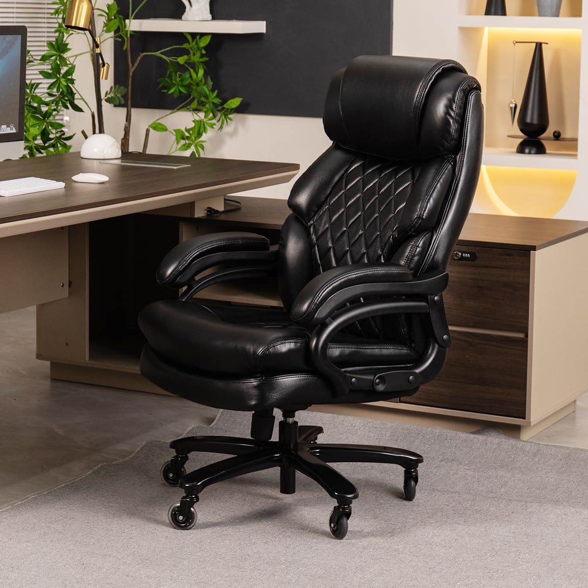 500lbs Big and Tall Office Chair for Heavy People Executive Office Chair with Wide Spring Seat Computer Desk Chair 360 Swivel