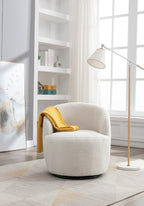 Teddy Fabric Swivel Accent Armchair Barrel Chair With Black Powder Coating Metal Ring,Ivory White - Grand Goldman Shop
