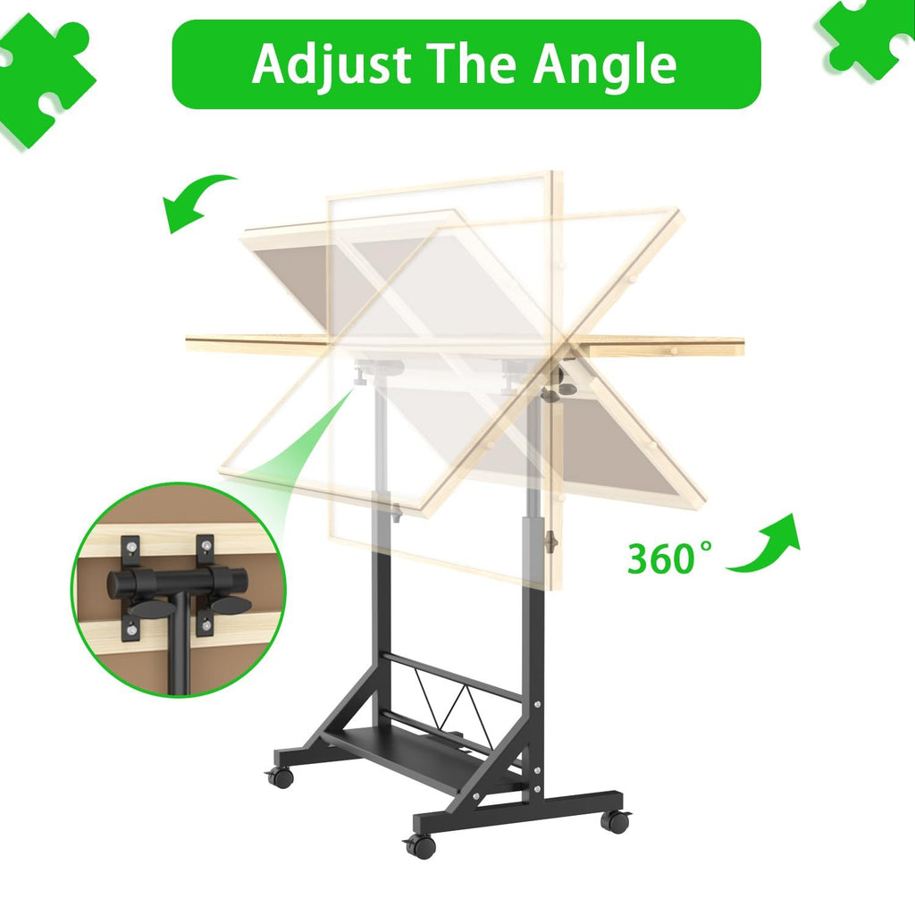 Wooden 1500 Pieces Puzzle Table with Drawer, 35'*27.17' Adjustable Puzzle Table, 360° Tilting Puzzle Table with Legs and Whee