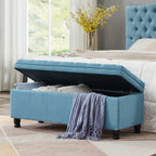 Upholstered tufted button storage bench ,Linen fabric entry bench with spindle wooden legs, Bed bench- Light Blue - Grand Goldman Shop