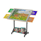Wooden 1500 Pieces Puzzle Table with Drawer, 35'*27.17' Adjustable Puzzle Table, 360° Tilting Puzzle Table with Legs and Whee