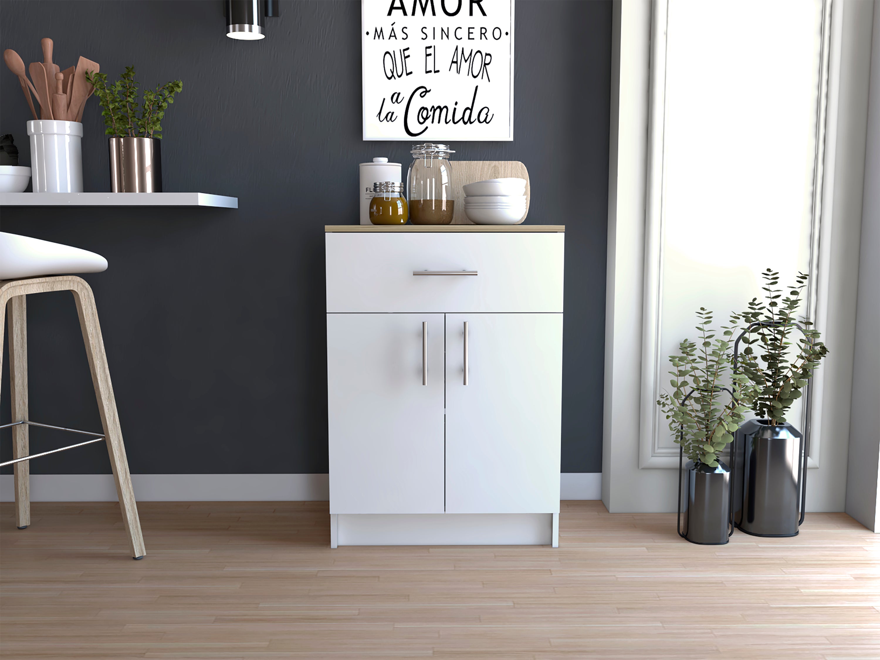 Mayorca Multistorage Pantry Cabinet, One Drawer, Two Interior Shelves -White / Light Oak - Grand Goldman