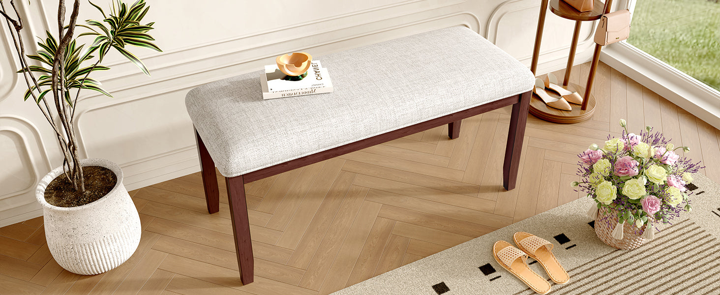 Upholstered Bench for Bedroom End of Bed,38-inch Entryway Bench for Living Room,Dining Bench with Padded Seat and Solid Wood Leg for Kitchen Bedroom,Indoor and Hallway (Bench, Beige+Cherry) - Grand Goldman Shop