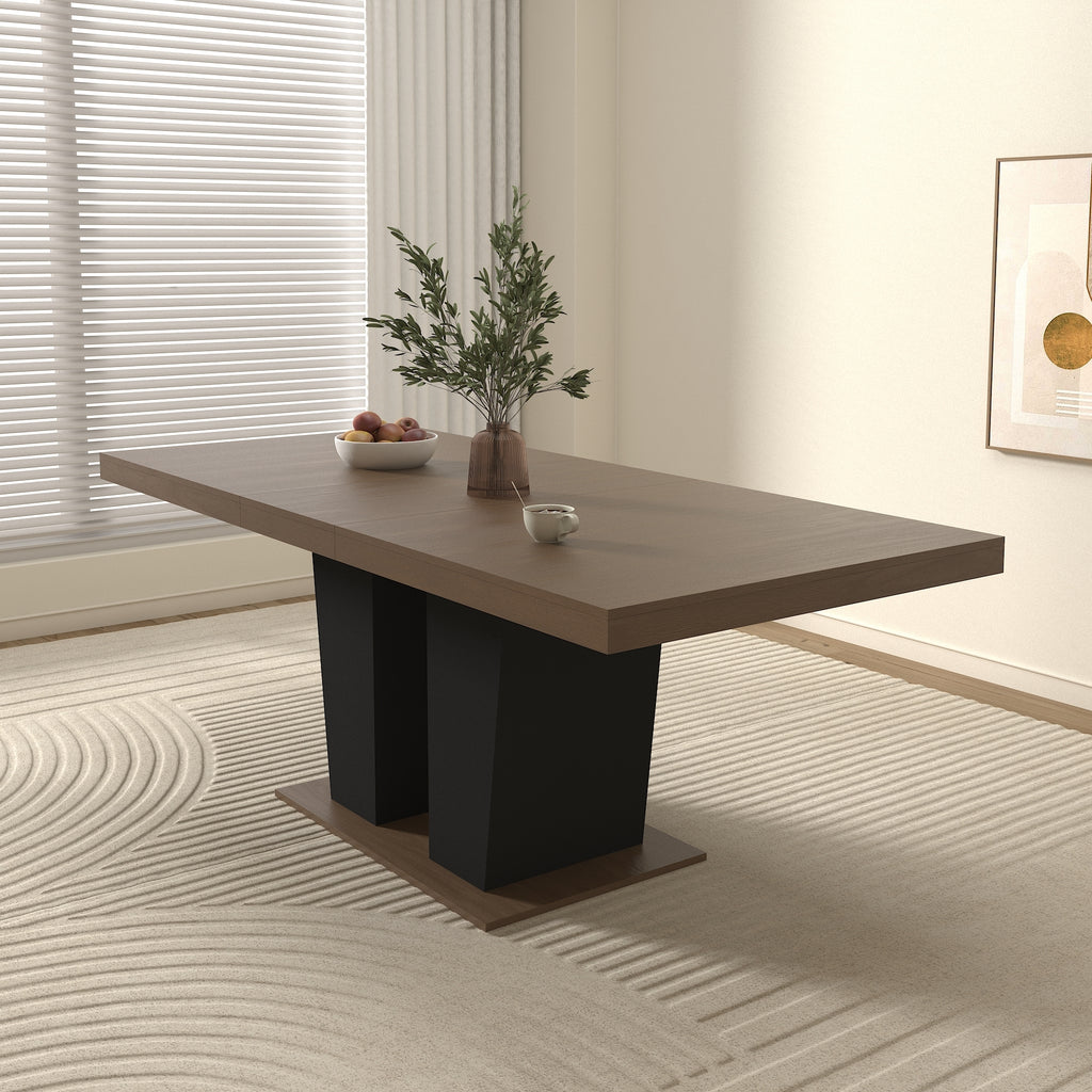Extendable Dining Room Table for 4-10 People,Wooden Transformer Kitchen Dining Table with Black Double Sturdy Pedestal Base, Modern Expandable Large Table - Grand Goldman Shop