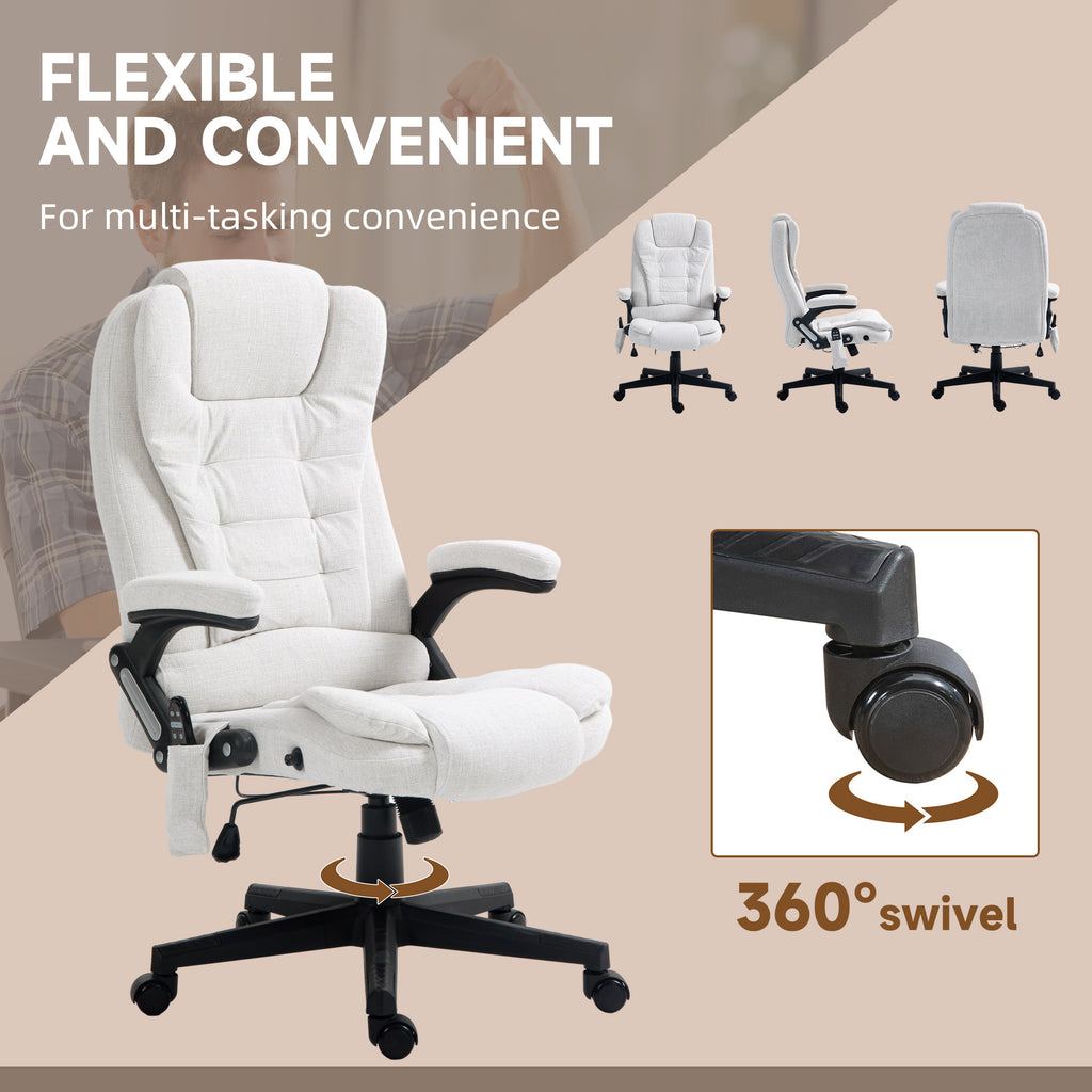 HOMCOM 6 Point Vibrating Massage Office Chair with Heat, Linen High Back Executive Office Chair with Reclining Backrest, Padd