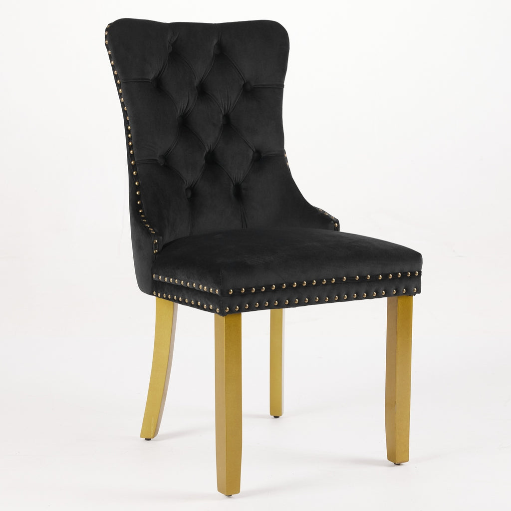 Mid-Century Modern Chairs with Lion Head Pull Ring,High-end Tufted Solid Wood Contemporary Velvet Upholstered Dining Chair with Golden Wooden Legs Nailhead Trim 2-Pcs Set,Black,SW1201BK - Grand Goldman Shop