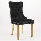 Mid-Century Modern Chairs with Lion Head Pull Ring,High-end Tufted Solid Wood Contemporary Velvet Upholstered Dining Chair with Golden Wooden Legs Nailhead Trim 2-Pcs Set,Black,SW1201BK - Grand Goldman Shop