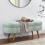 Cyan Ottoman Oval Storage Bench with Rubber Wood Legs, Gray Fabric, 43.5'x16'x16' - Grand Goldman Shop