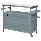 K&K Outdoor Kitchen Island, Rolling Bar Cart & Storage Cabinet, Farmhouse Solid Wood Outdoor Grill Table with Stainless Steel Top, Spice Rack , Towel Rack for Kitchen & BBQ , Grey Blue - Grand Goldman Shop
