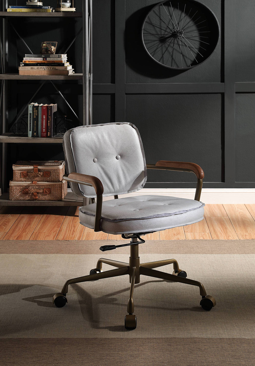 Siecross Vintage White Top Grain Leather Office Chair - Grand Goldman